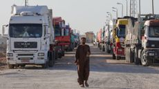 Aid trucks waiting to enter Gaza from Egypt