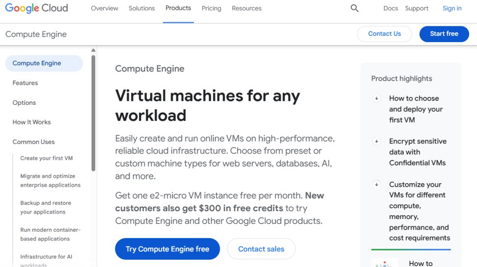 Google Compute Engine website screenshot (July 2025).