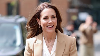 Catherine, Princess of Wales smiles as she arrives for the launch of "Foundations for Life: A Guide to Social and Emotional Development" at the University of East London on May 06, 2026