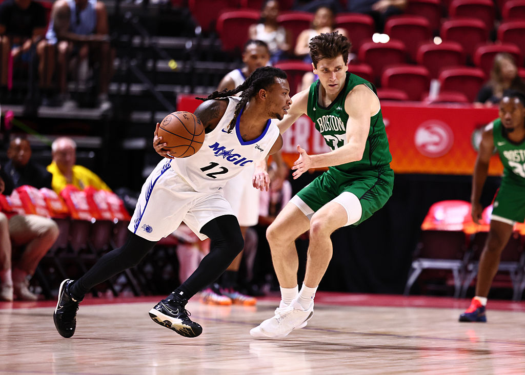 LAS VEGAS, NV - JULY 18: Ace Baldwin Jr. #12 of the Orlando Magic drives to the basket during the game against the Boston Celtics during the 2026 NBA Summer League on July 18, 2026 at the Thomas &amp;amp; Mack Center in Las Vegas, Nevada. NOTE TO USER: User expressly acknowledges and agrees that, by downloading and or using this Photograph, user is consenting to the terms and conditions of the Getty Images License Agreement. Mandatory Copyright Notice: Copyright 2026 NBAE (Photo by Mike Kirschbaum/NBAE via Getty Images)