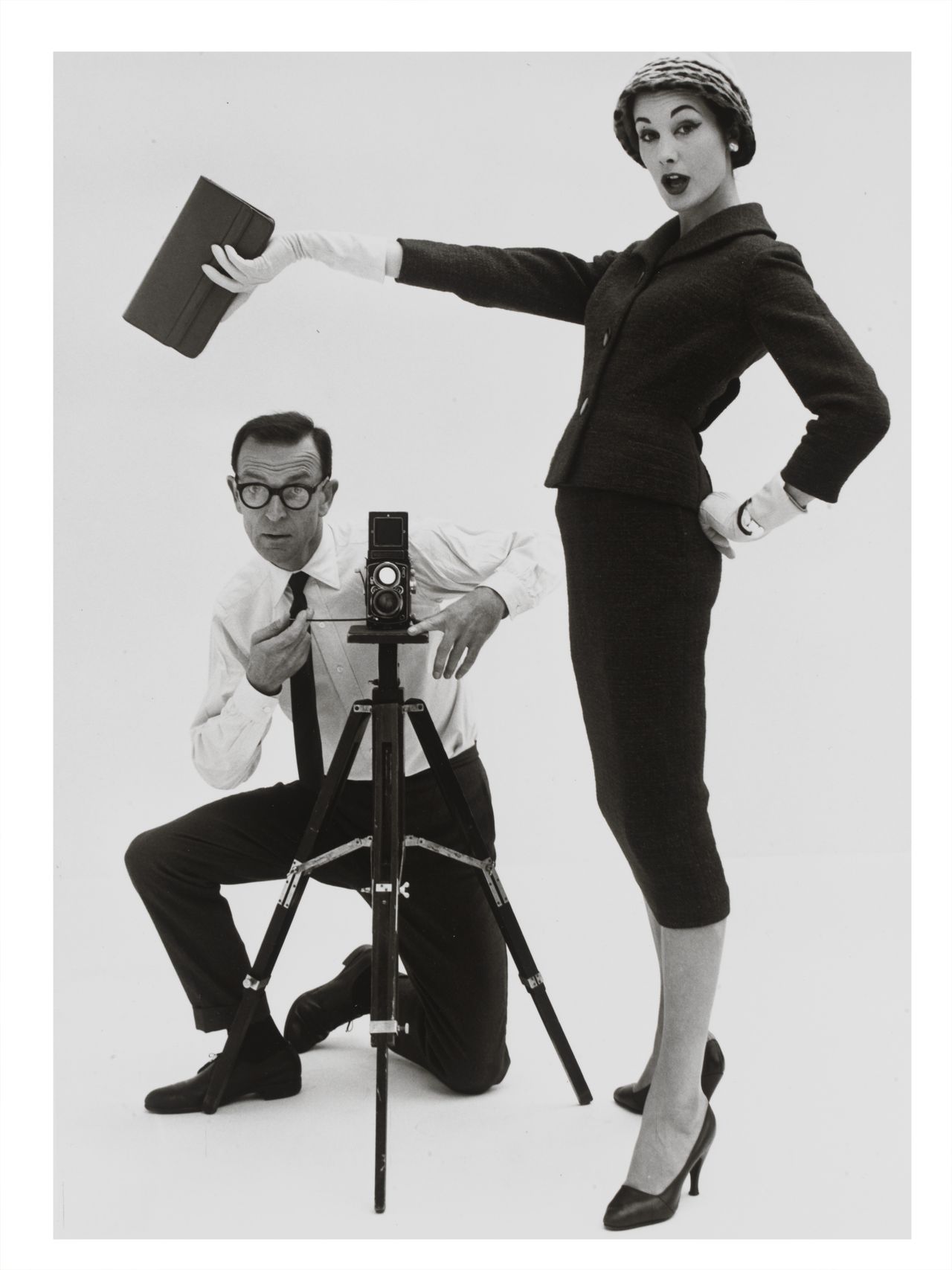 Photographer John French with Daphne Abrams in a tailored suit, published in the TV Times, 1957 &copy; John French Archive