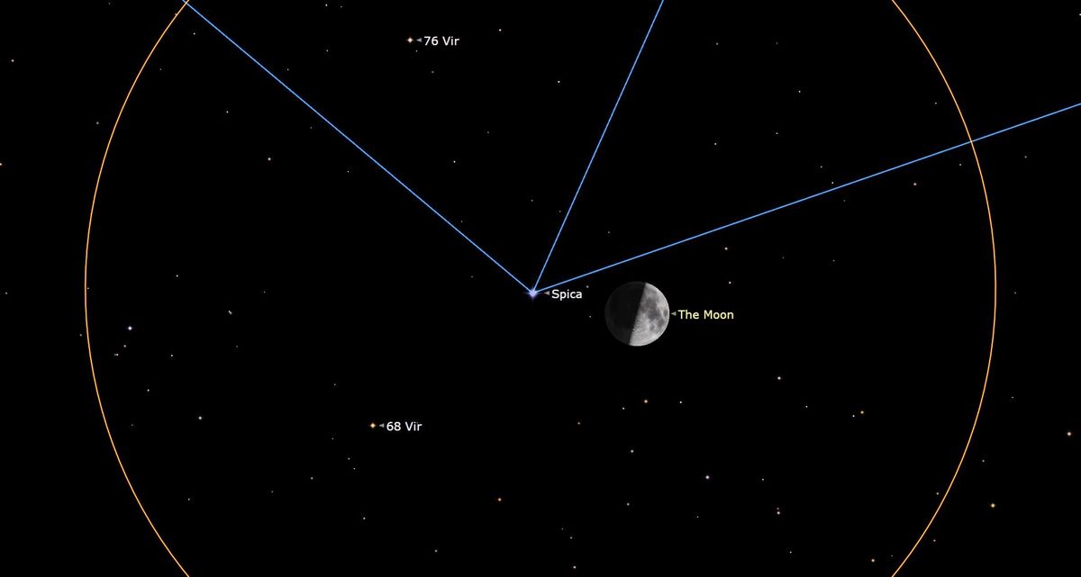 Kijk hoe de maan de blauwe reuzenster Spica bedekt op 13 juli
