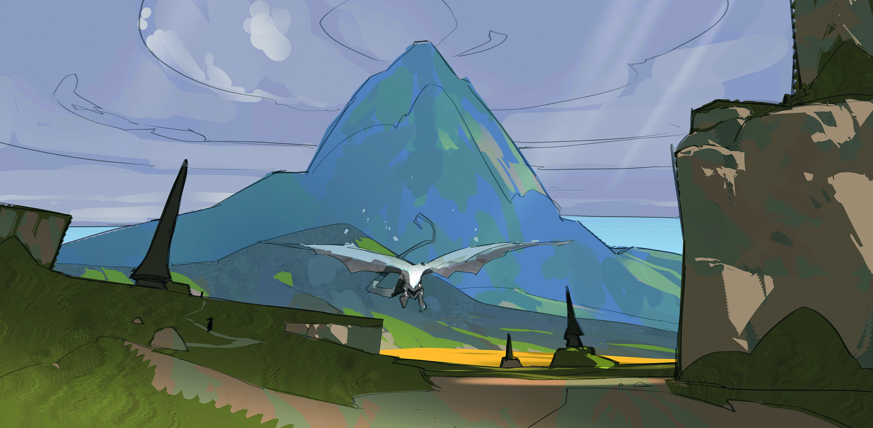 Digital art process in Photoshop for light and depth