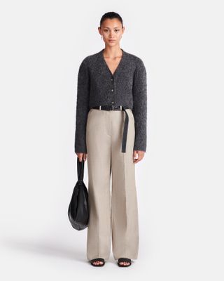 Ulani - Leather and Twill Suiting Wide-Leg Pants - Taupe/black