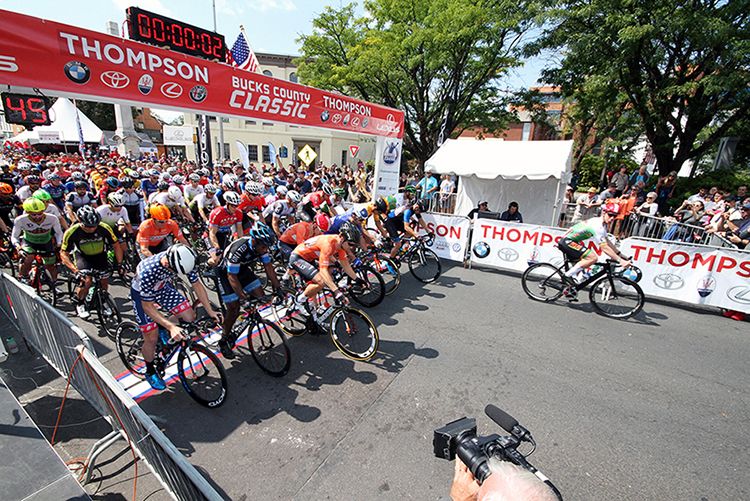 The field takes off on the first of 45 laps around the course.