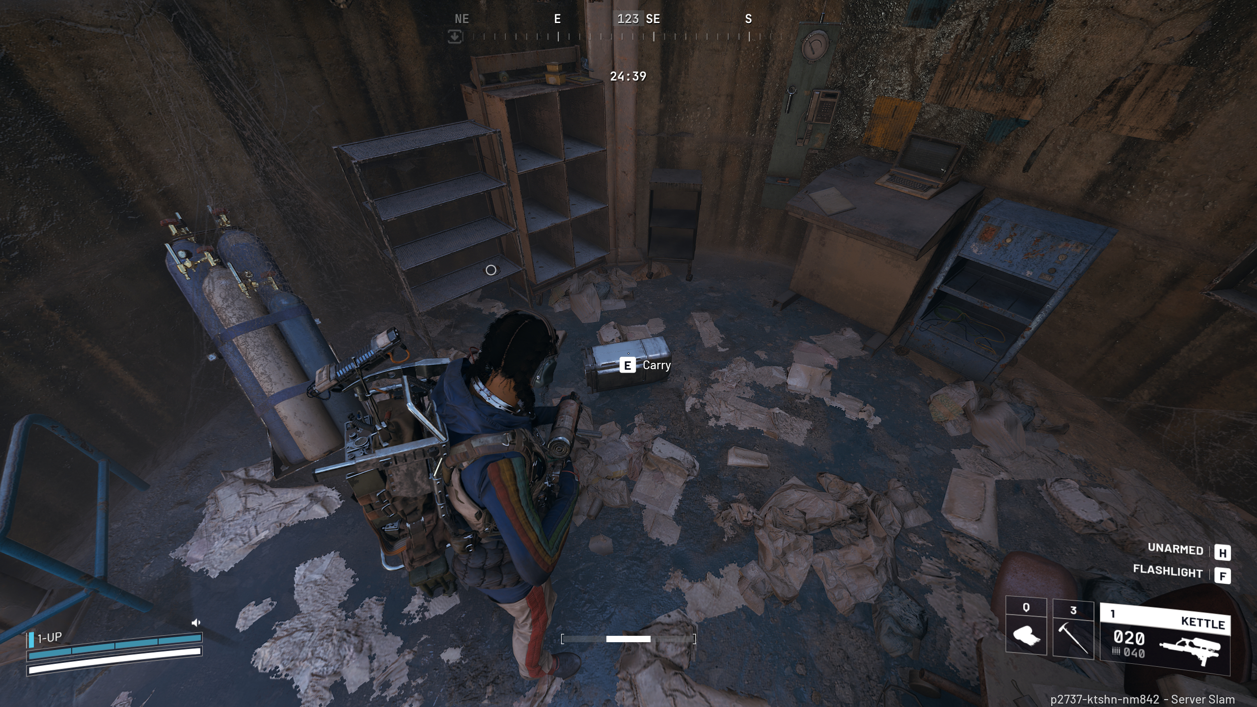 Arc Raiders Field Crate locations: A player looking at a field crate on the ground inside a messy tower before picking it up.