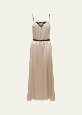 Lace-Inset Silk Slip Dress