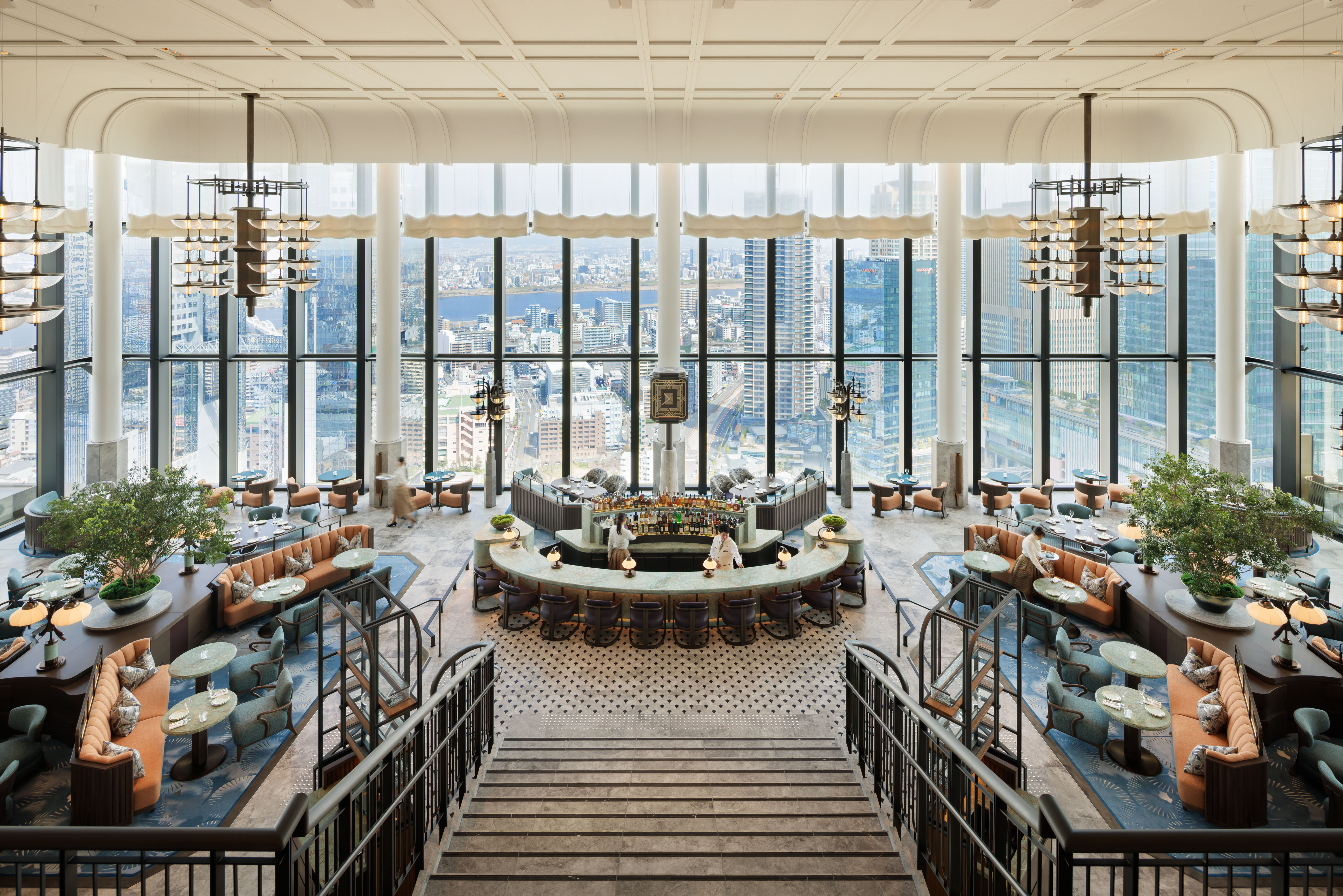 The view from Waldorf Astoria Osaka&#039;s Peacock Alley lounge during the day