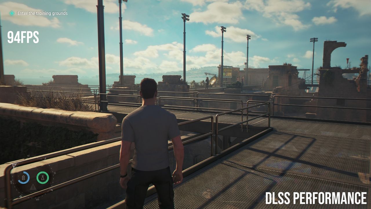A scene from 007 First Light with DLSS set to performance