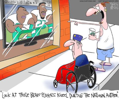 Political cartoon U.S. NFL kneeling veterans