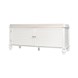 Warmiehomy Wooden Storage Bench with Seat Cushion and 2 Cabinets for Hallway Bedroom Living Room Furniture, White