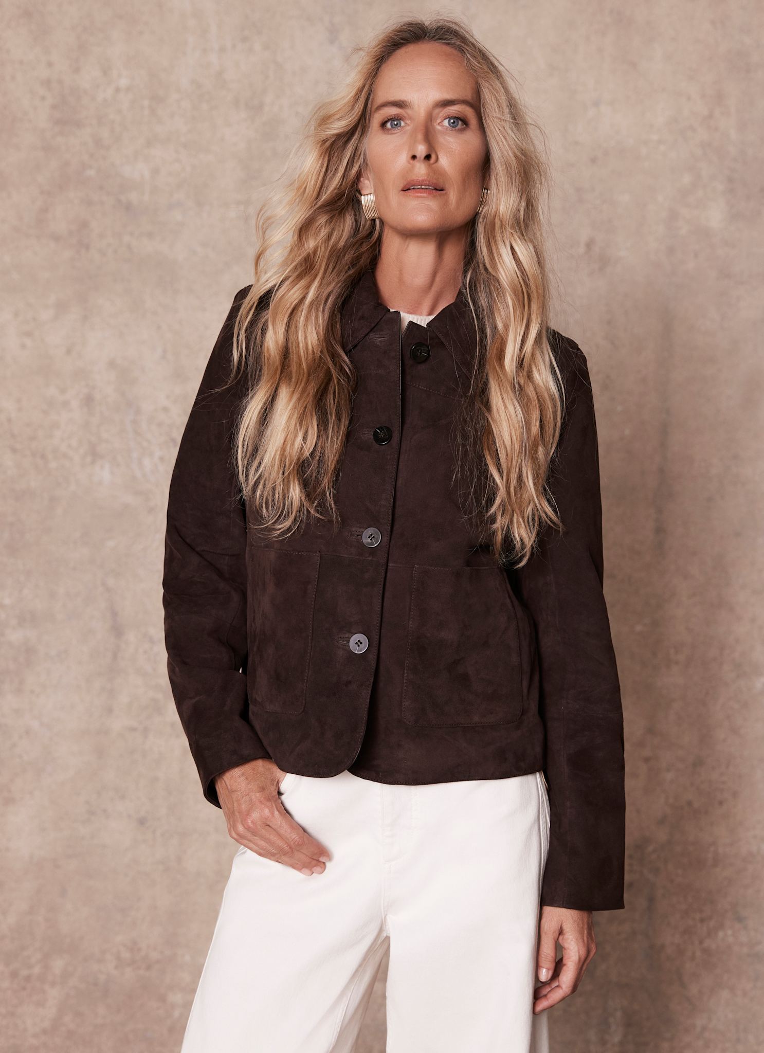 Brown Suede Pocket Detail Jacket