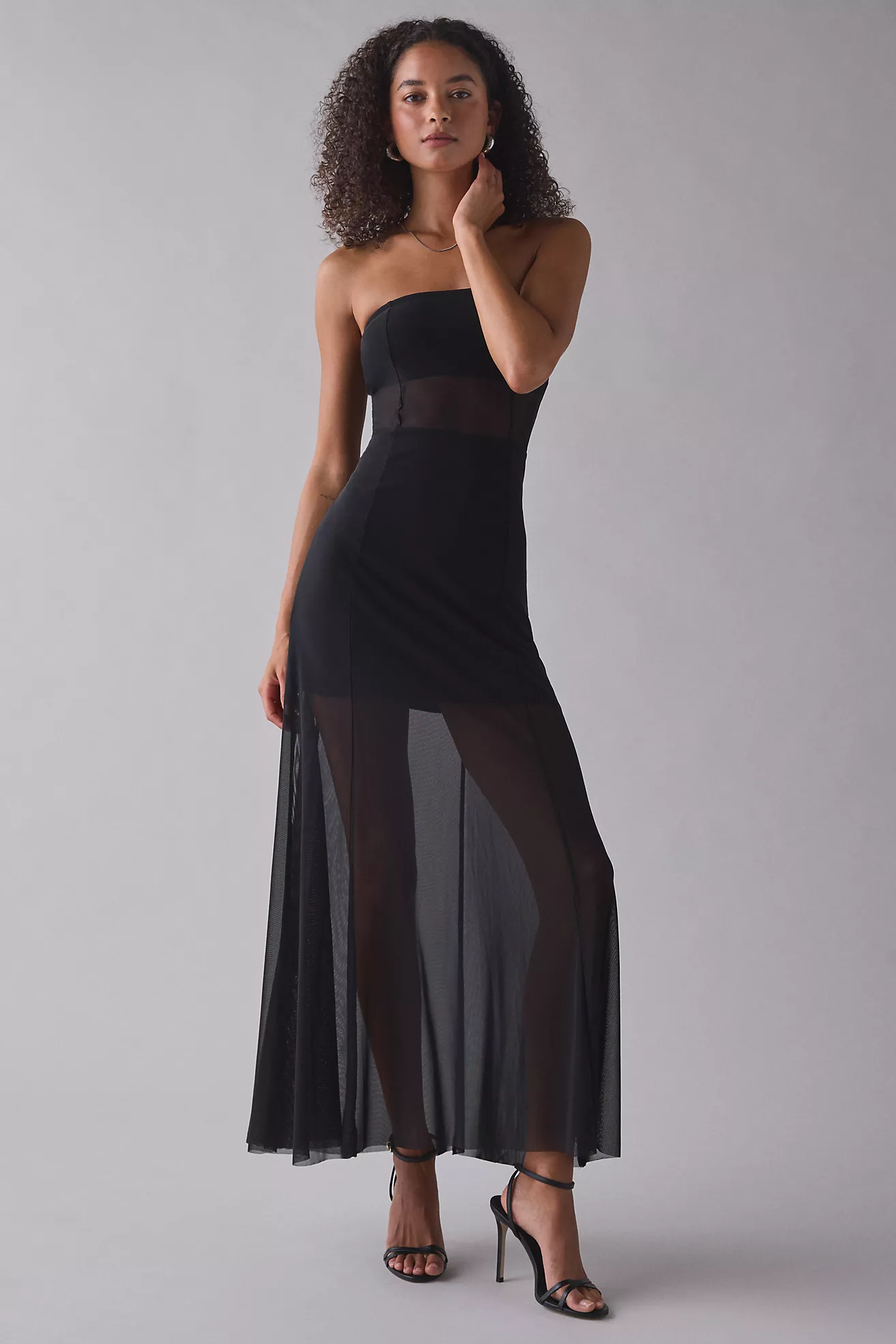 Uo Illusional Strapless Sheer Mesh Maxi Dress