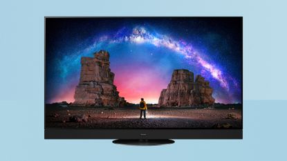 Panasonic JZ2000 review, TV on blue background