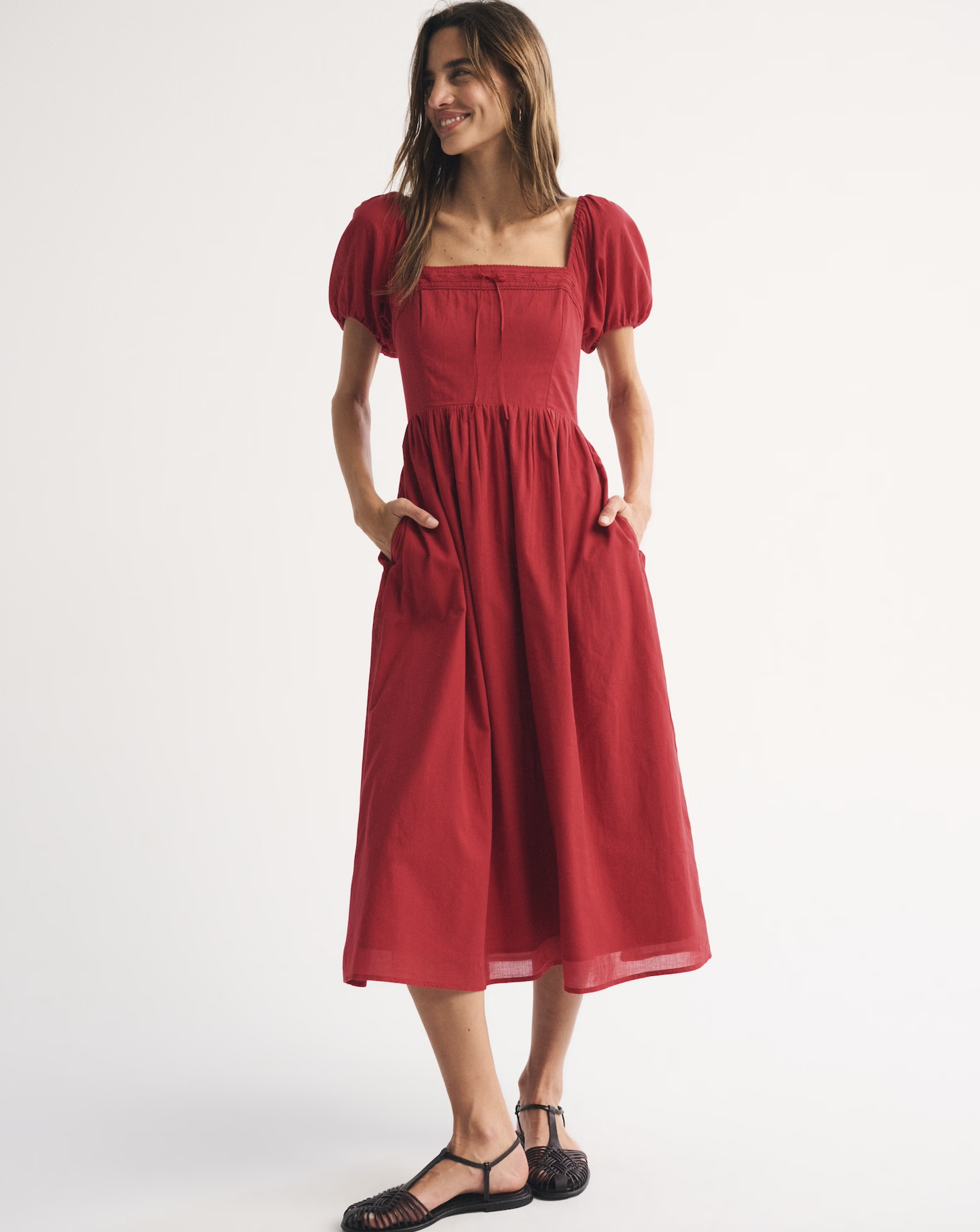 A&amp;f Emerson Puff Sleeve Midi Dress