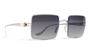Close up of a pair of sunglasses, white background