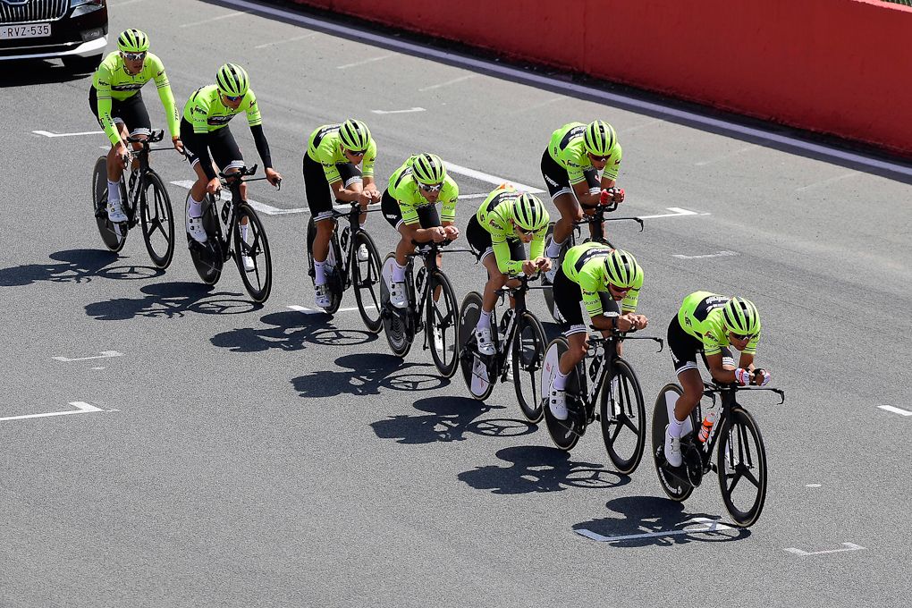 Trek-Segafredo in formation during team time trial practice in Zolder