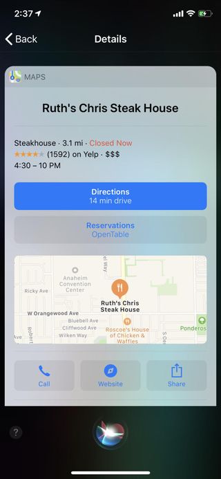 iOS 12 Siri restaurant info