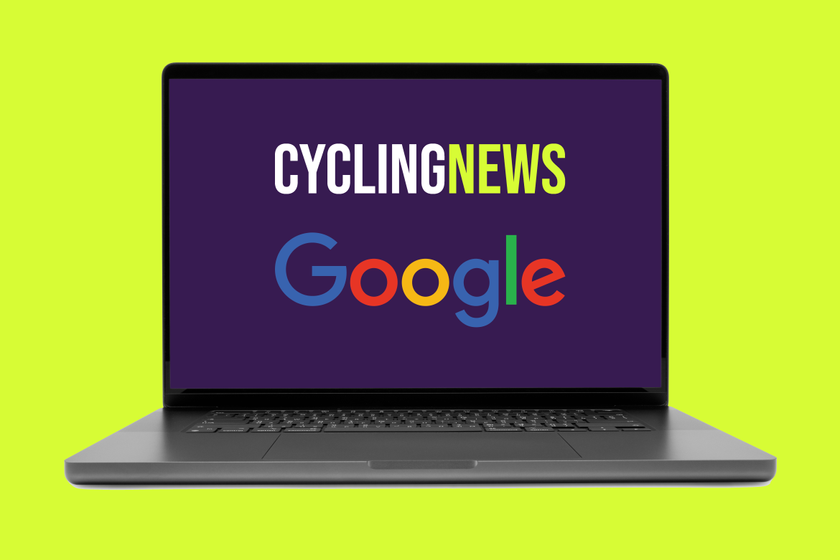 Laptop screen displaying a Cyclingnews and Google logo