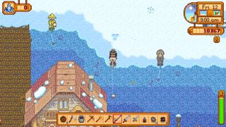 Fishing during winter in Stardew Valley