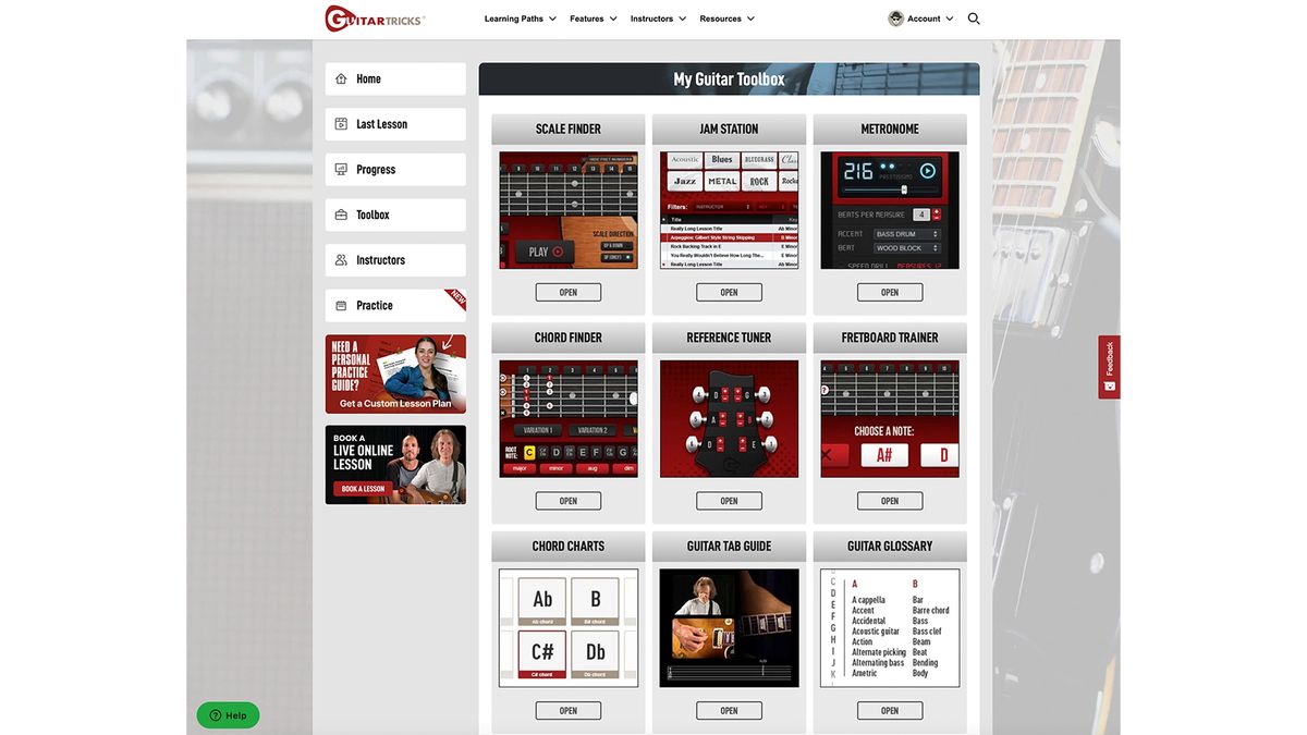 Guitar Tricks interface screen grabs
