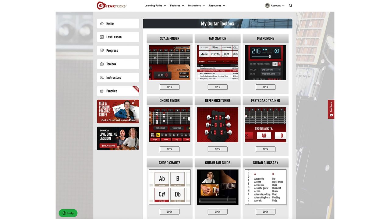 Guitar Tricks interface screen grabs