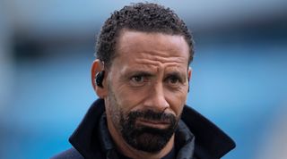 BT Sport pundit Rio Ferdinand photographed during a television broadcast in November 2022