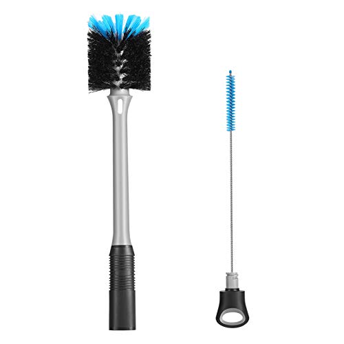 Mosolan 2-In-1 Bottle Brush With Straw Brush, Long Handle Water Bottle Scrubbing Brush, Built for Cleaning Sport Bottles, Baby Bottles, Water Bottles, Coffee Mugs, Wine Decanters, Flask, 1 Pack