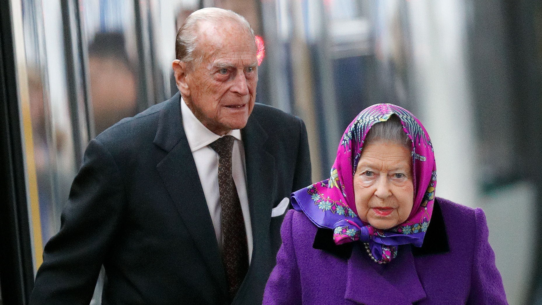 Queen Elizabeth II and Prince Philip arrive at King's Lynn station to begin their Christmas break at Sandringham House on December 21, 2017