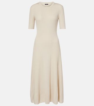 River Island Cream Long Sleeve Ribbed Midi Dress