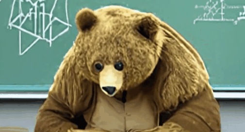 Meta AI's generated video of a bear looking confused in algebra class.