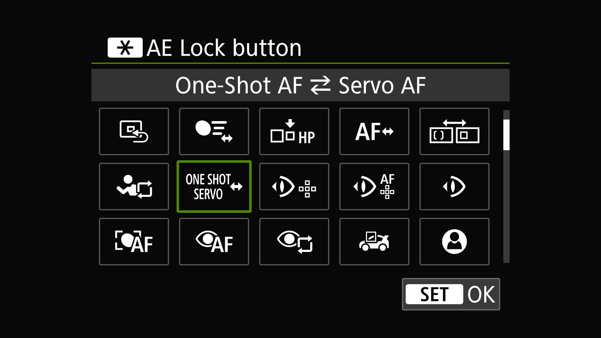 Menu screens from EOS camera showing custom control options