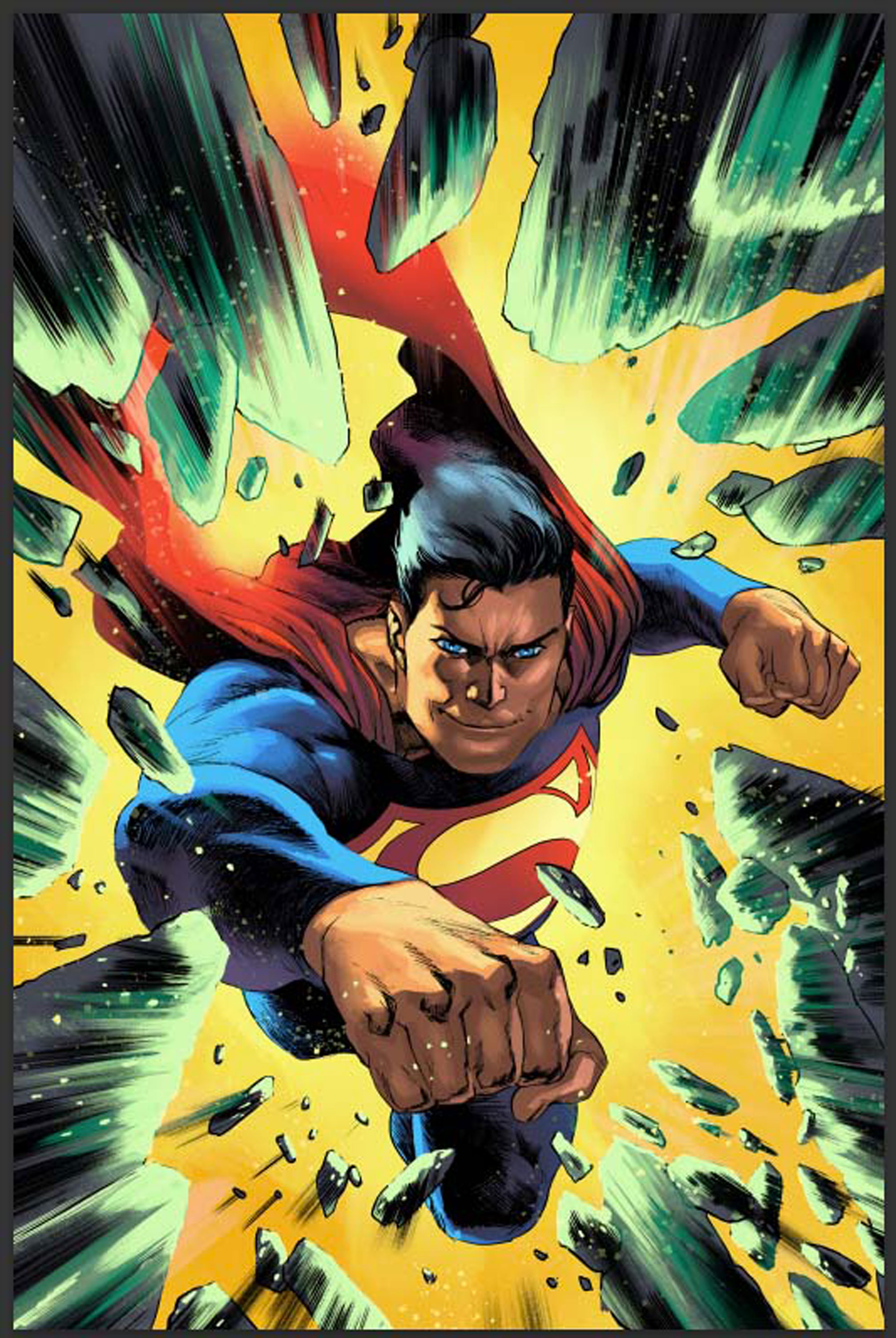 Superman flies on Rafael Albuquerque's cover for the DC All In 2025 FCBD Special Edition #1.