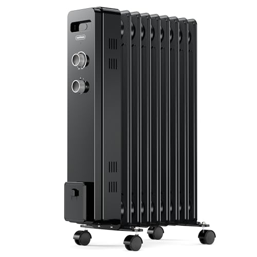 Vonhaus Oil Filled Radiator 9 Fin &amp;ndash; Oil Heater Portable Electric Free Standing 2000w for Home, Office, Any Room &amp;ndash; Adjustable Thermostat, 3 Heat Settings, 4x Wheels, 1.5m Power Cable &amp;ndash; 2 Year Warranty