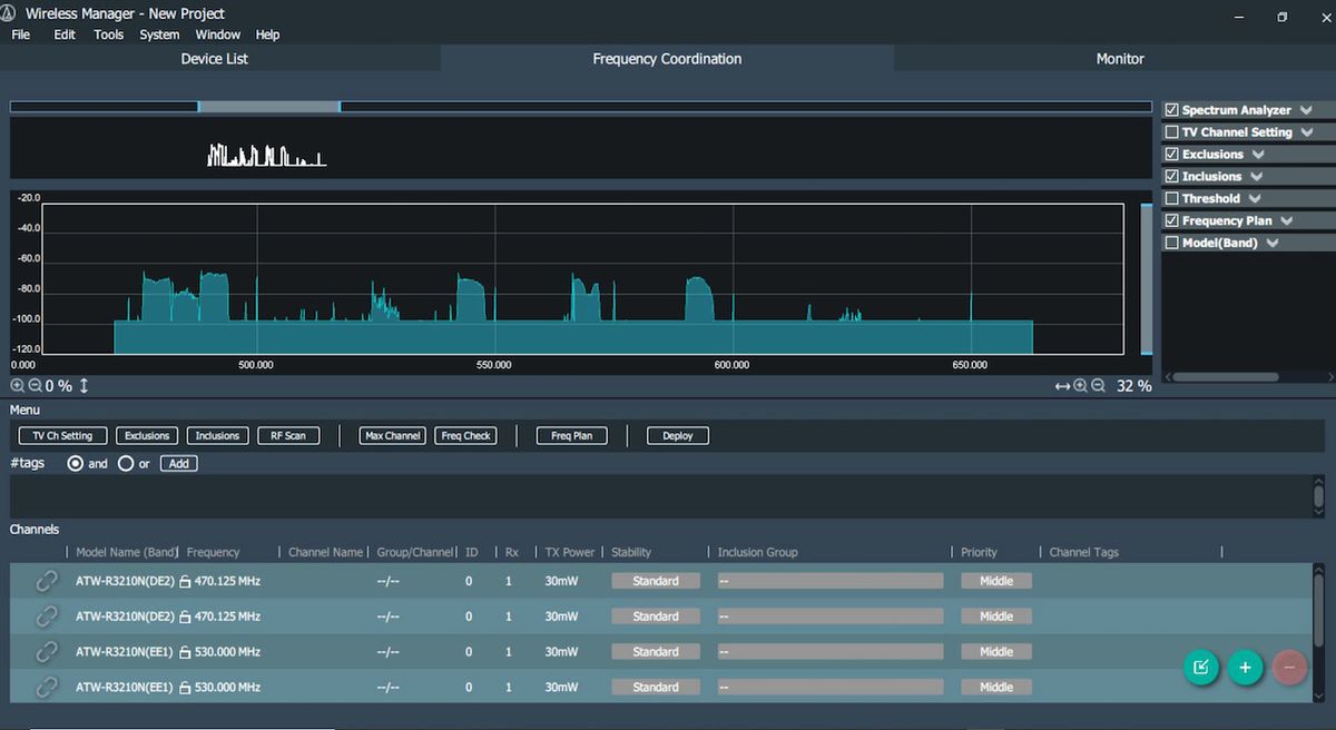 Audio-Technica has released its Wireless Manager software, a Mac OS/Windows application for remote configuration, control, monitoring, spectrum management, and frequency coordination of compatible Audio-Technica devices in sound reinforcement or installed sound applications. 