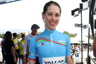 PASADENA CALIFORNIA MAY 18 Podium Celebration UCI Womens Tour Best Young Rider Marta Cavalli of Italy and Team Valcar Cylance Cycling after the 14th Amgen Tour of California 2019 Stage 7 a 126km stage from Santa Clarita to Pasadena AmgenTOC AmgenTOC on May 18 2019 in Pasadena California Photo by Chris GraythenGetty Images