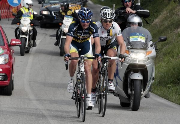 Breakaway riders Borut Bozic (Vacansoleil - DCM) and Bert Grabsch (HTC - Highroad)