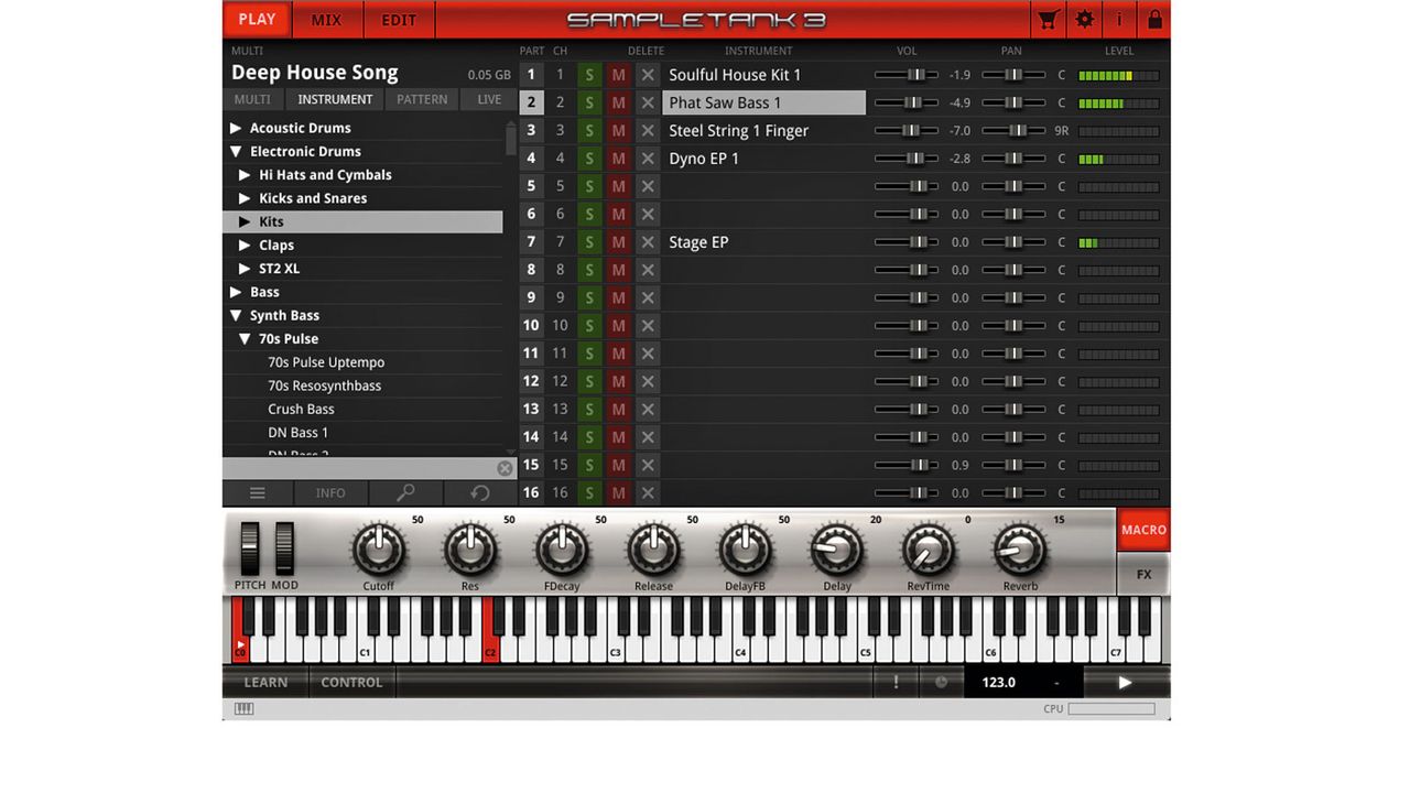Each Instrument includes eight pre-assigned sound editing controls