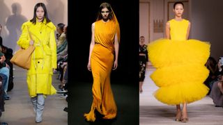 New York Fashion Week runway pictures models wearing yellow