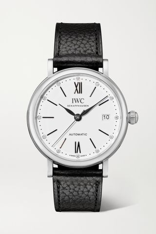 Portofino Automatic 37mm Stainless Steel, Textured-Leather and Diamond Watch