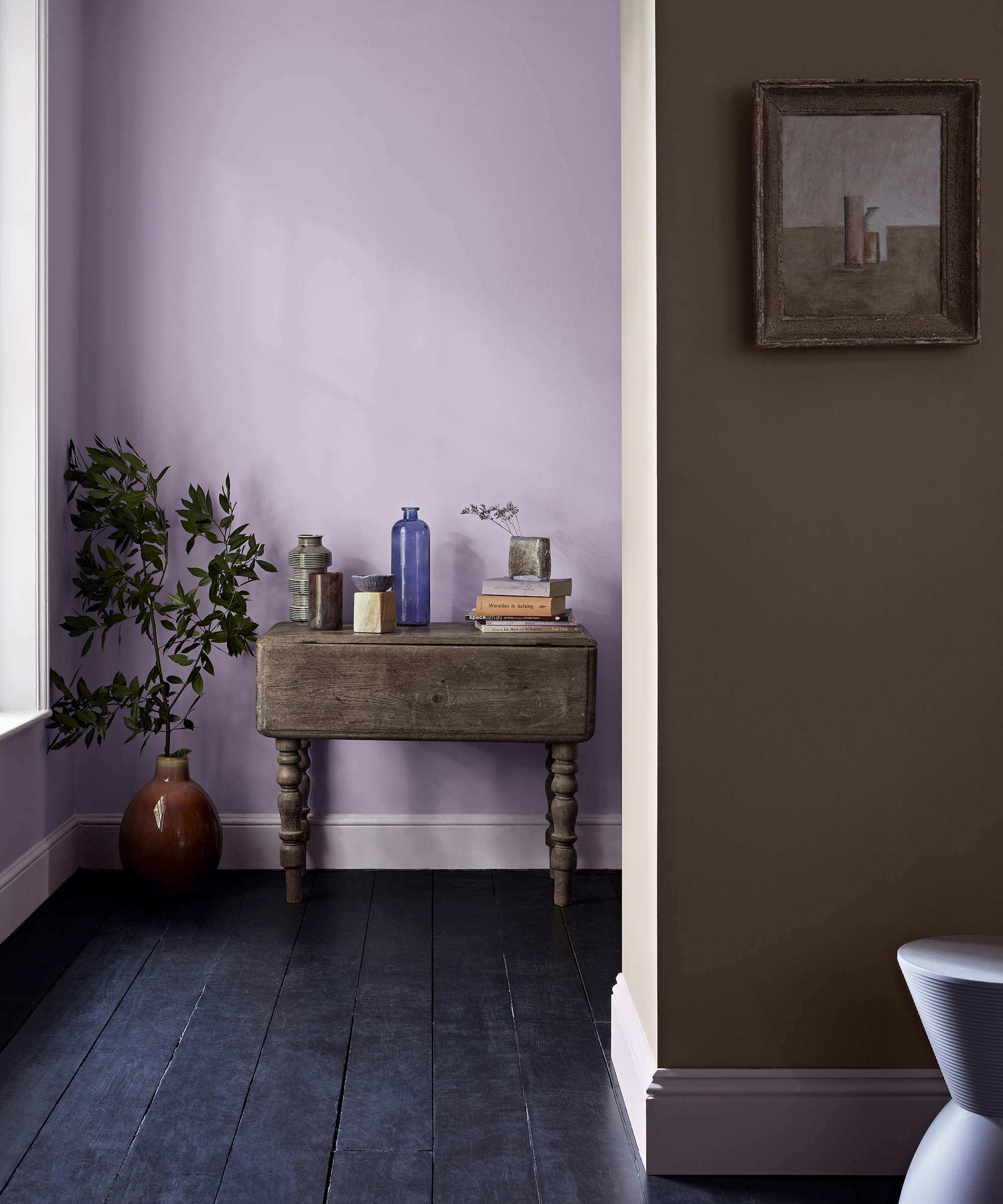 Hallway idea by Crown Paints using shades Lavender Cupcake and Picnic Basket, Both Matt Emulsion, from £14 for 2.5L