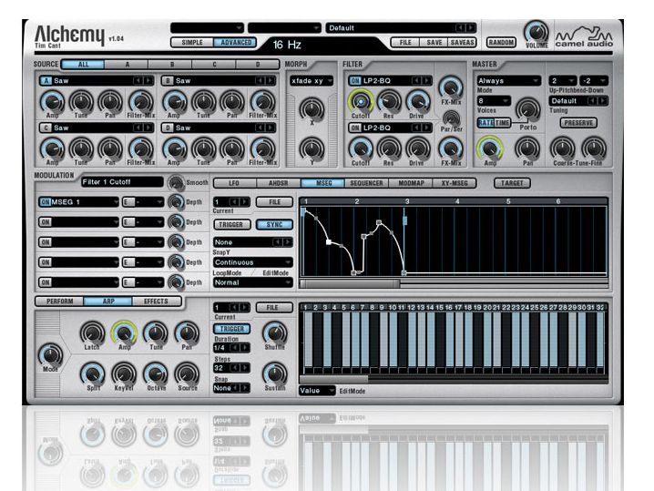 Alchemy's interface can be viewed in either Simple or Advanced mode.