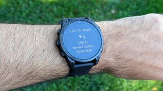 The Garmin Fenix 8 showing Google Maps directions