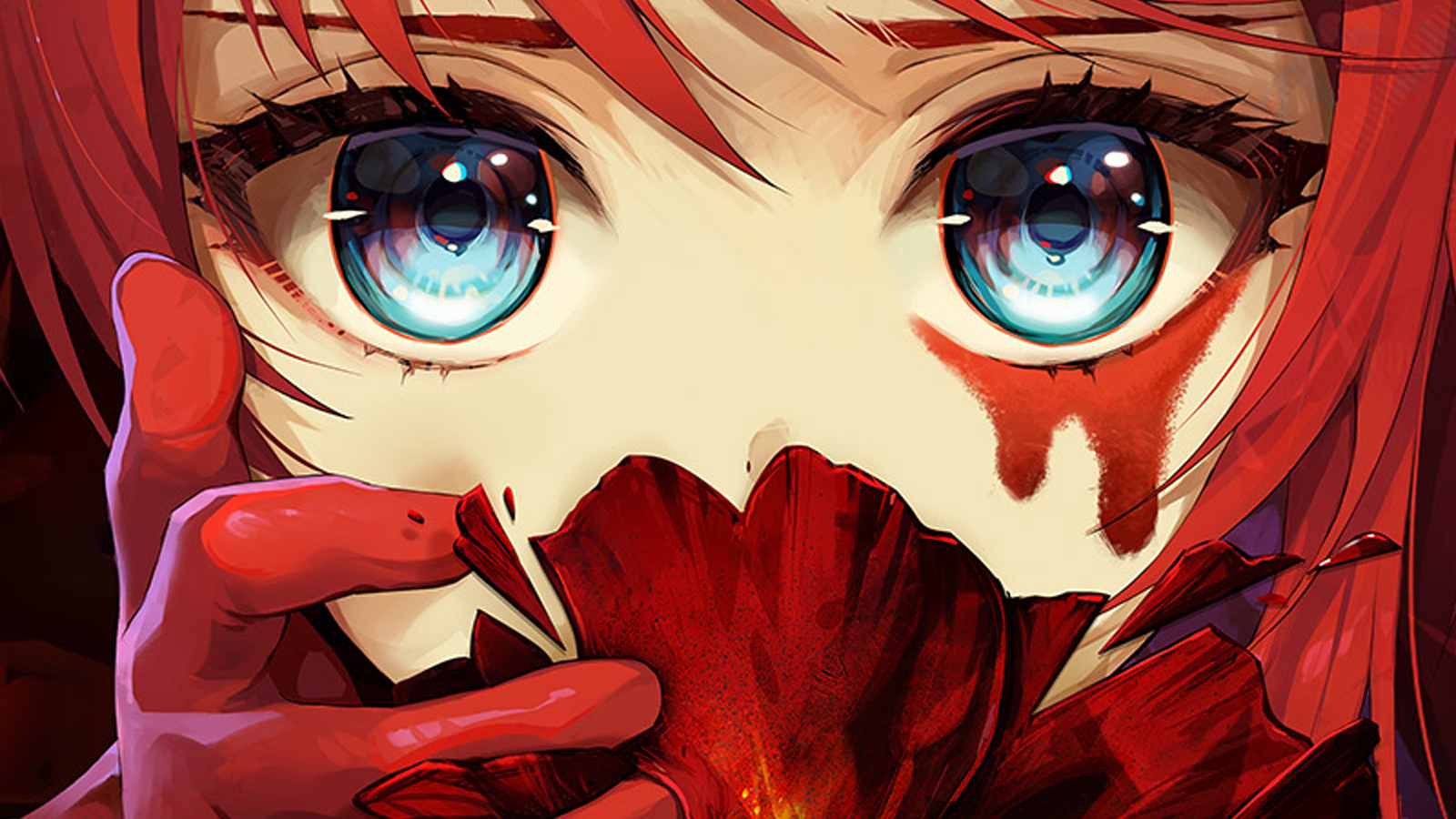 Anime character art of a girl smelling a flower