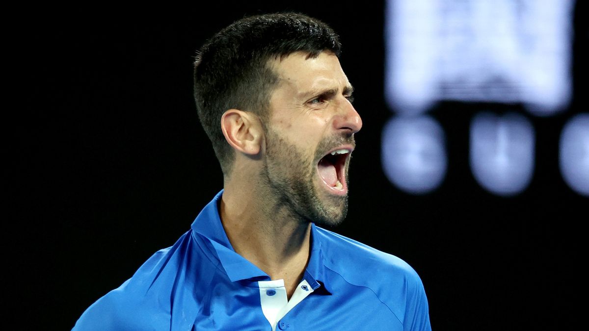 Novak Djokovic of Serbia celebrates match point prior to the Djokovic vs Fritz live stream at the Australian Open 2024