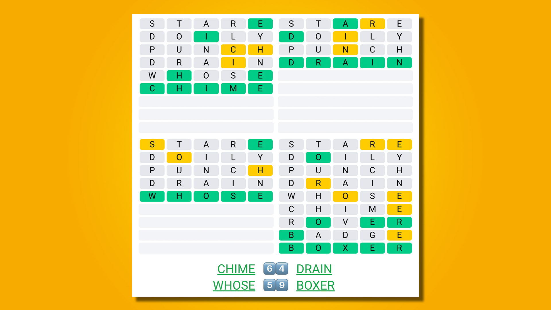 Quordle 442 answers on a yellow background