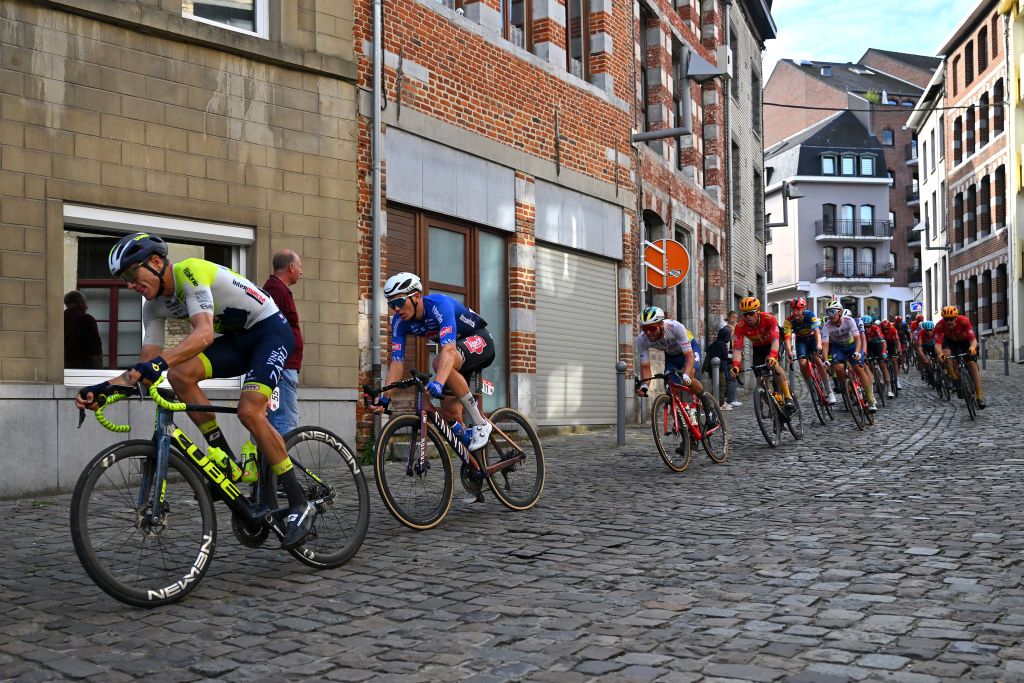 BINCHE BELGIUM OCTOBER 03 LR Hugo Page of France and Team Intermarche Circus Wanty and Soren Kragh Andersen of Denmark and Team AlpecinDeceuninck compete during the 36th Binche Chimay Binche Mmorial Frank Vandenbroucke 2023 a 1986km one day race from Binche to Binche UCIWT on October 03 2023 in Binche Belgium Photo by Luc ClaessenGetty Images