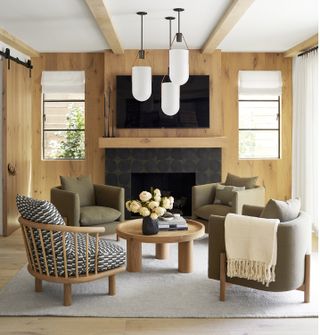 symmetrical living room with asymmetrical lighting