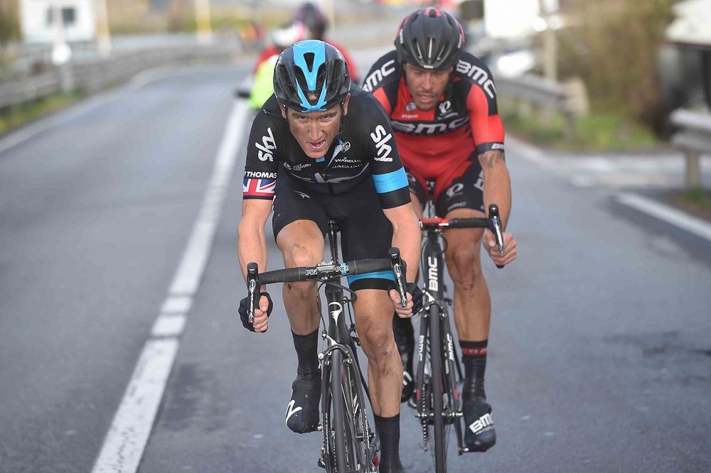 Geraint Thomas made a late attacks with Daniel Oss.