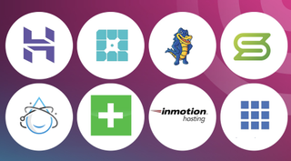 Web host logos on TechRadar background